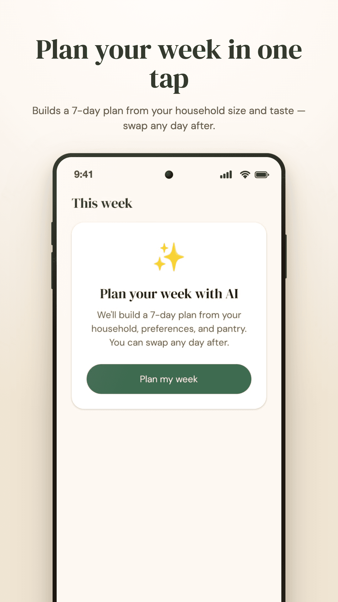 Plan your week in one tap app screenshot