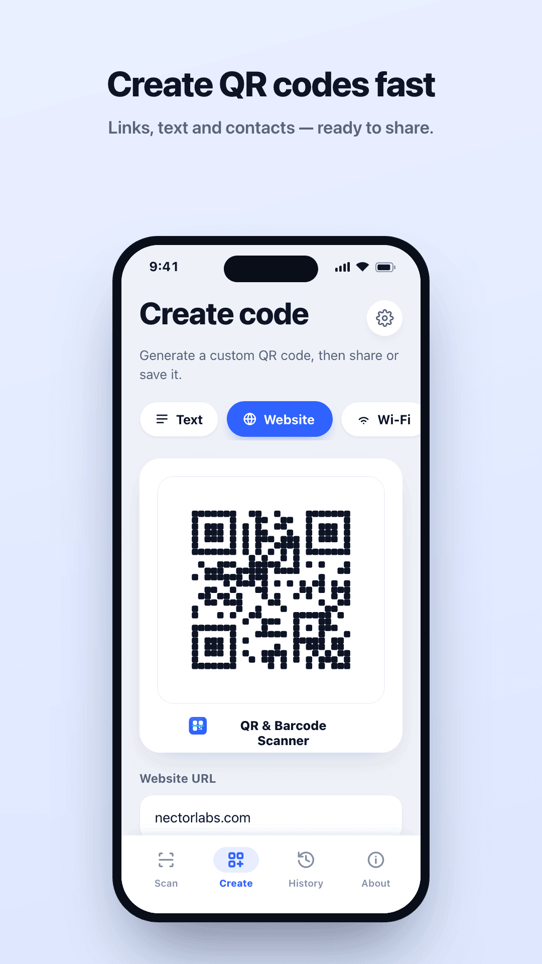 Create QR codes fast app screenshot