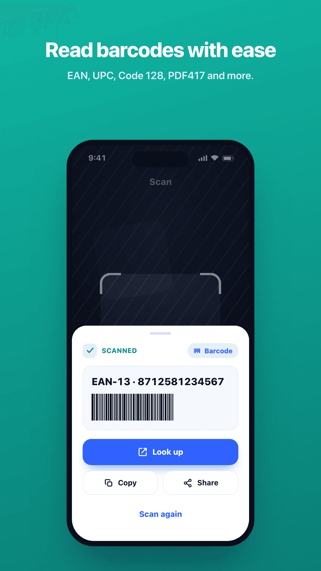 Read barcodes with ease app screenshot